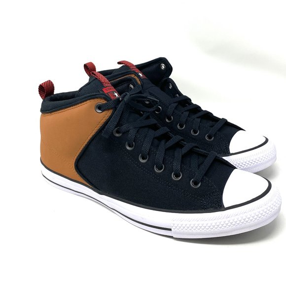 Converse Other - Converse CTAS HIGH STREET Black Canvas Brown Heel Mid Top Sneakers Men's 166077C